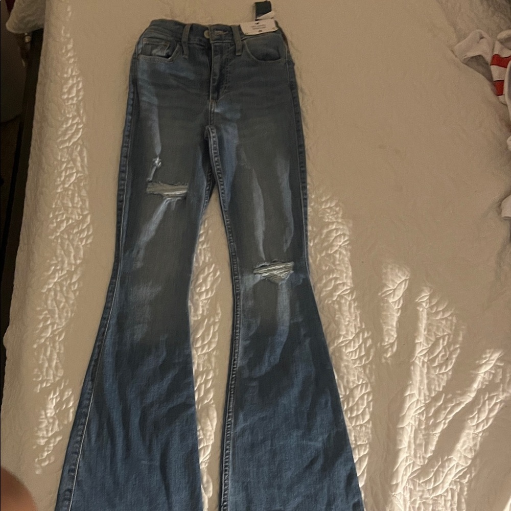 Hollister Light Blue Distressed Flare Jeans